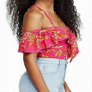 Cha Cha Cold Shoulder Flounce Top -Size Xs